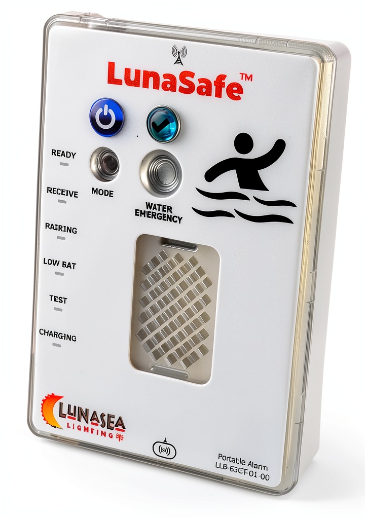 LunaSea pool safety alarm kit showing receiver and transmitter components