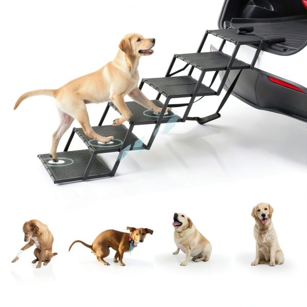 LIALEX Dog Car Ramp Stairs Foldable Black Pet Steps-1