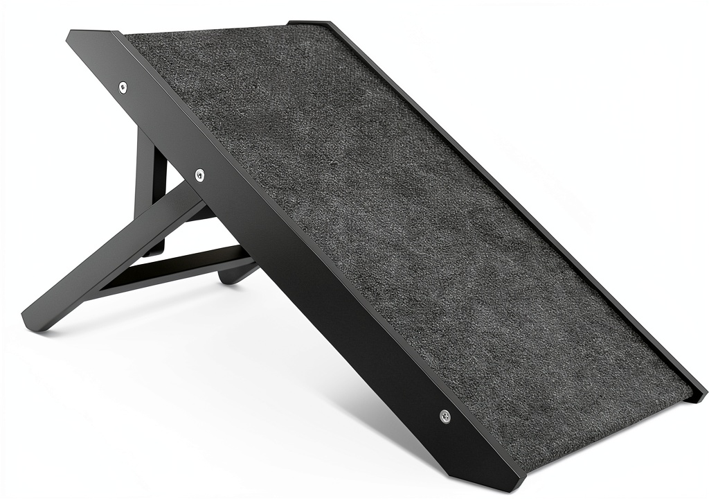 Internet's Best Adjustable Pet Ramp in dark brown wood with carpet surface