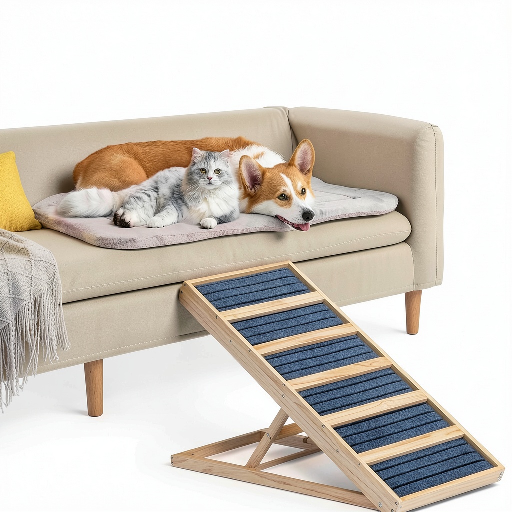 Dog using COZIVVOVV wooden ramp in a car