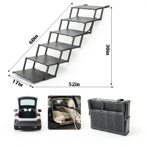 LIALEX Dog Car Ramp Stairs Foldable Black Pet Steps-3
