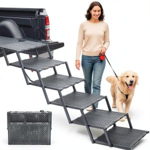 LIALEX Dog Car Ramp Stairs Foldable Black Pet Steps-0