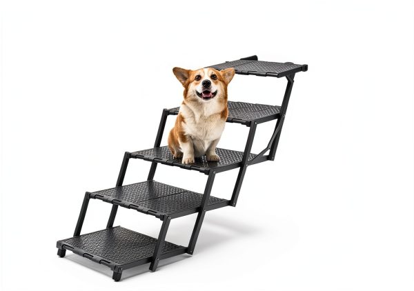 LIALEX Dog Car Ramp Stairs Foldable Black Pet Steps-5