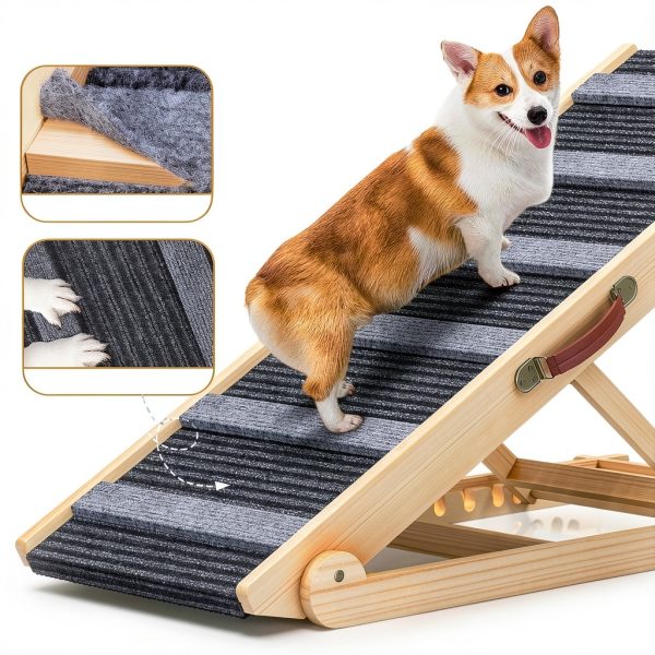 REONEY Wooden Dog Car Ramp Adjustable Height 200lb-6