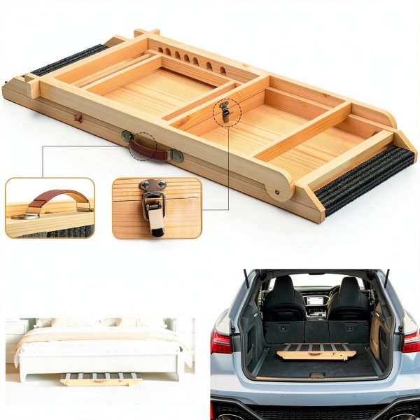REONEY Wooden Dog Car Ramp Adjustable Height 200lb-4