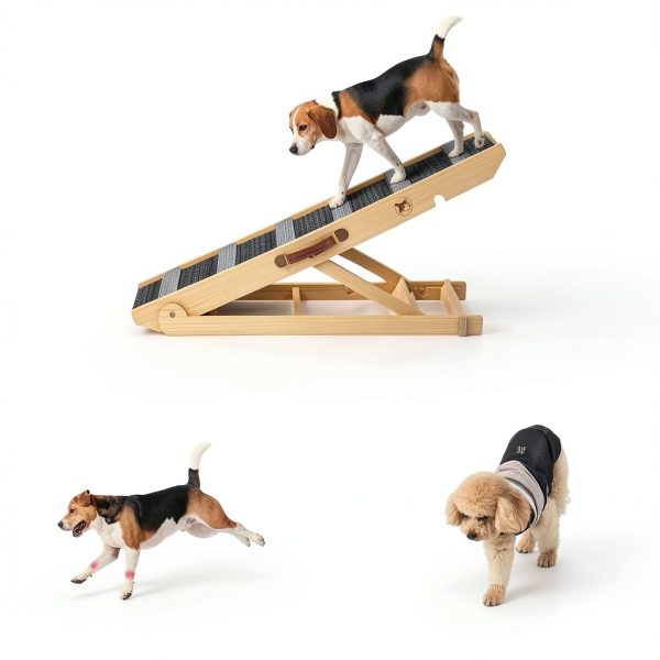 REONEY Wooden Dog Car Ramp Adjustable Height 200lb-1