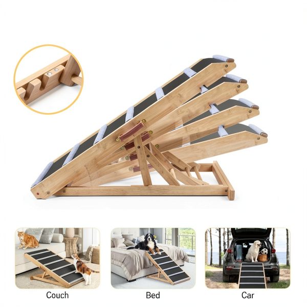 AIMSEAL Dog Ramp Foldable Rubber Wood Design-4