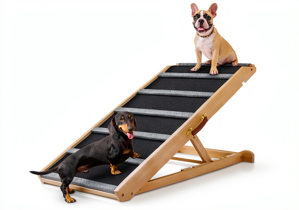 Installing AIMSEAL Dog Ramp Foldable Rubber Wood Design on a wooden desk