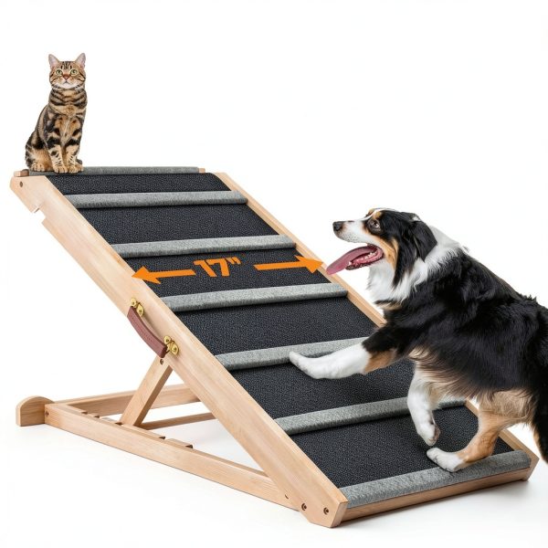 AIMSEAL Dog Ramp Foldable Rubber Wood Design-2