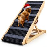 REONEY Wooden Dog Car Ramp Adjustable Height 200lb-0