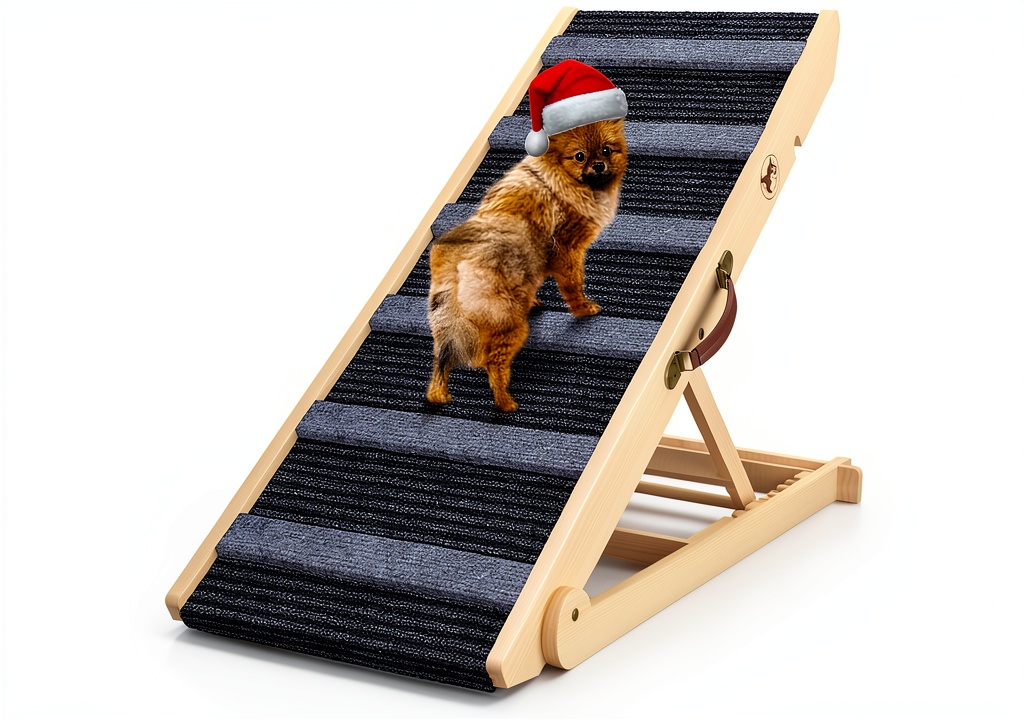 REONEY wooden dog car ramp folded and stored in a garage