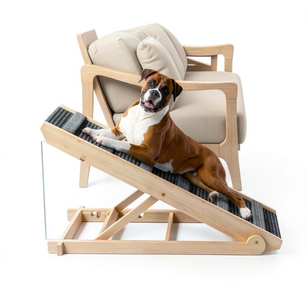 REONEY Wooden Dog Car Ramp Adjustable Height 200lb-2