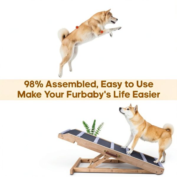 AIMSEAL Dog Ramp Foldable Rubber Wood Design-6