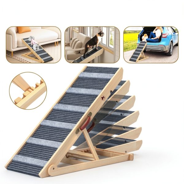 REONEY Wooden Dog Car Ramp Adjustable Height 200lb-3